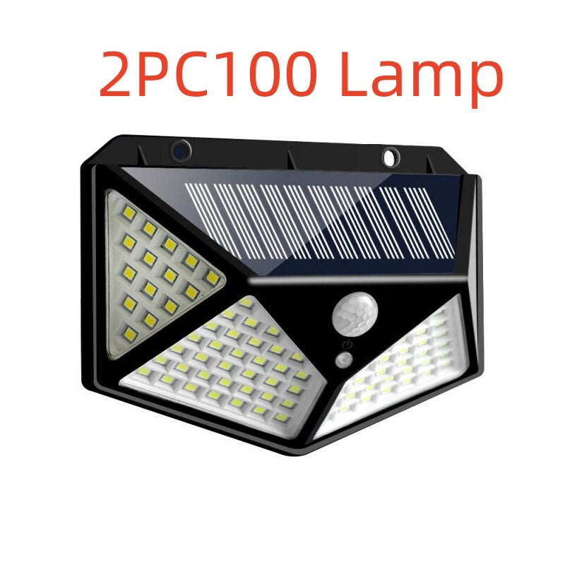 100LED solar wall lights with motion sensor and bright illumination for outdoor spaces