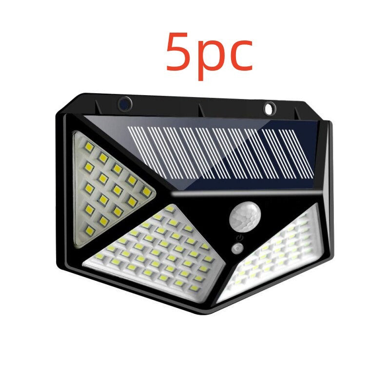5-Piece Set of 100LED Solar Wall Lights with Motion Sensor for Outdoor Lighting