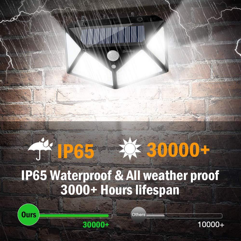100LED solar wall lights with IP65 waterproof rating and over 30000 hours lifespan