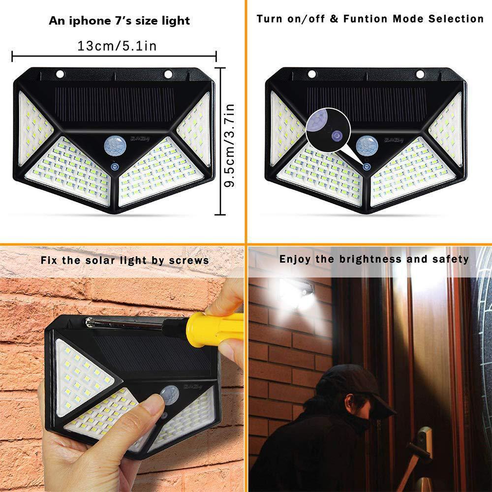 100LED solar wall lights with motion sensor for enhanced outdoor security and brightness