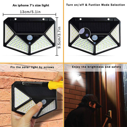 100LED solar wall lights with motion sensor for enhanced outdoor security and brightness